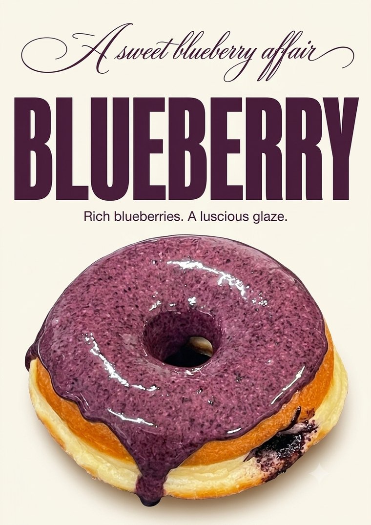 Blueberry — a sweet blueberry affair. Rich blueberries. A luscious glaze.